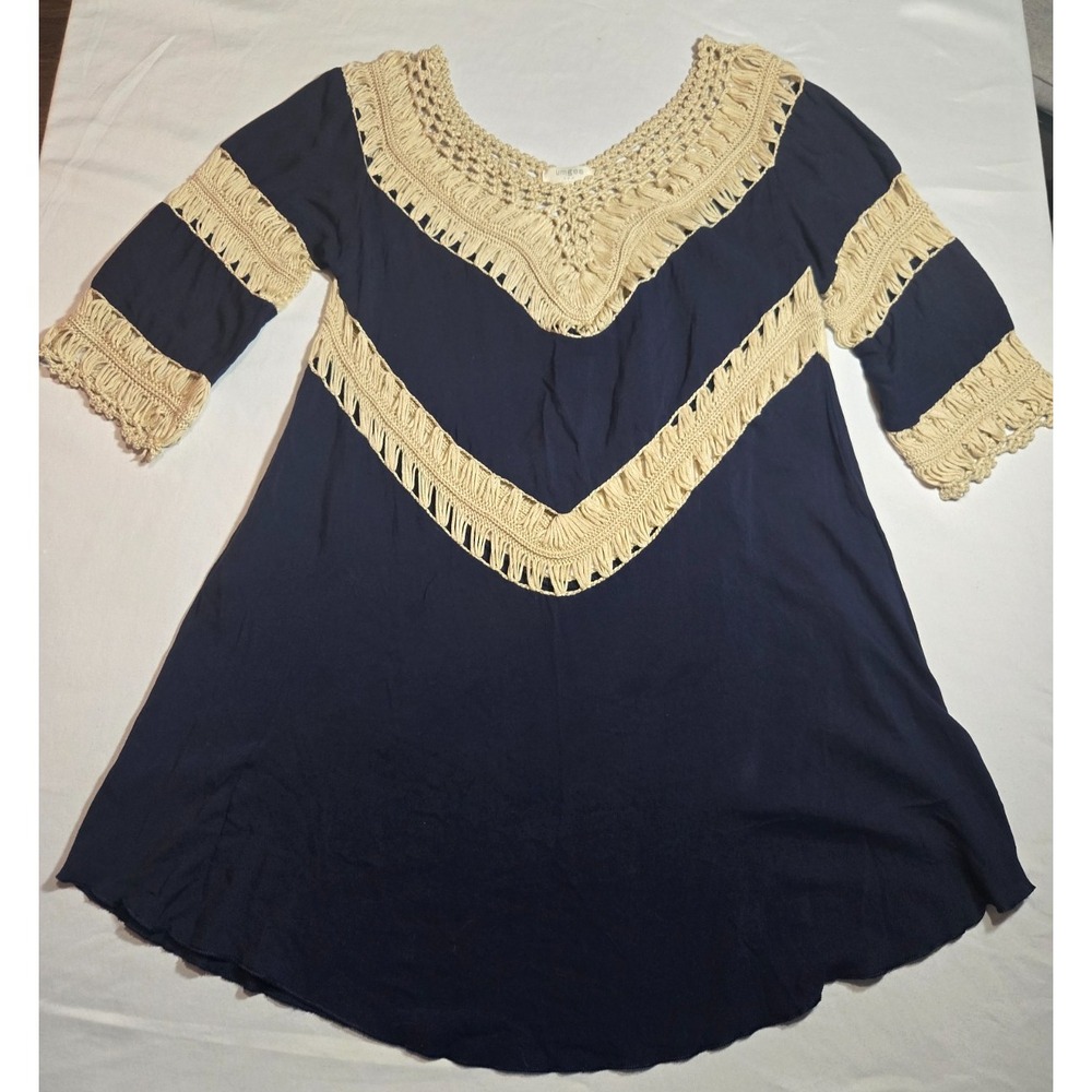 Navy Blue Western Cowgirl Rodeo Dress Sz Small Festival Crochet Yoke Cover up
